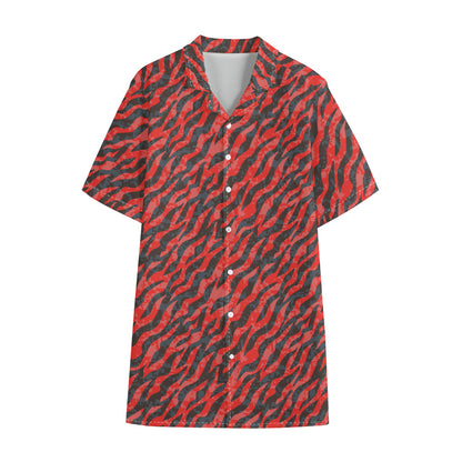 Black And Red Tiger Stripe Camo Print Cotton Hawaiian Shirt