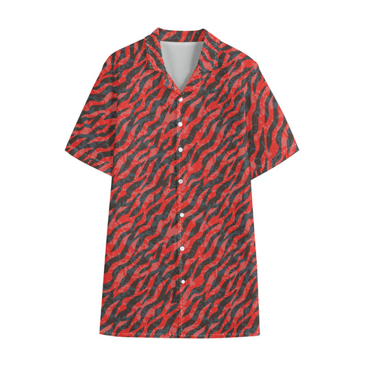 Black And Red Tiger Stripe Camo Print Cotton Hawaiian Shirt