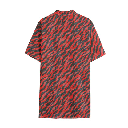 Black And Red Tiger Stripe Camo Print Cotton Hawaiian Shirt