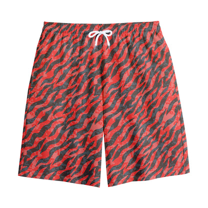 Black And Red Tiger Stripe Camo Print Cotton Shorts