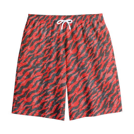 Black And Red Tiger Stripe Camo Print Cotton Shorts
