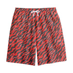Black And Red Tiger Stripe Camo Print Cotton Shorts