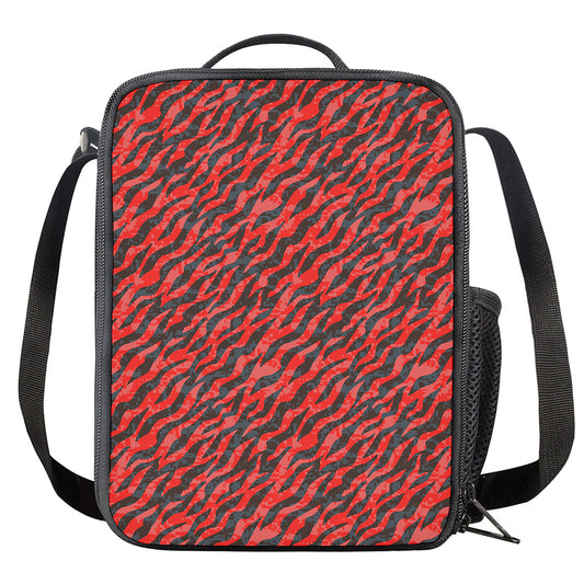 Black And Red Tiger Stripe Camo Print Crossbody Lunch Bag