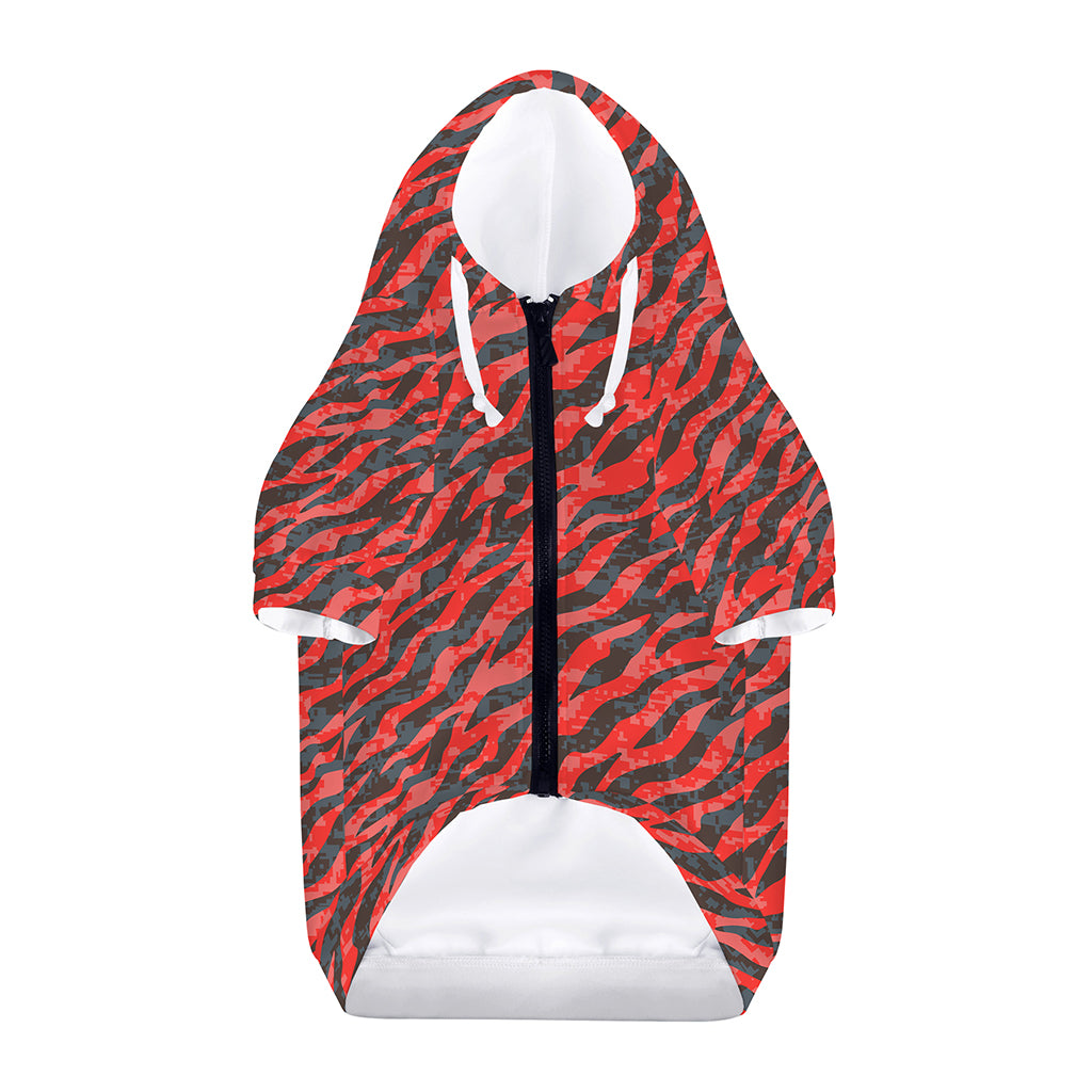 Black And Red Tiger Stripe Camo Print Dog Zip Up Hoodie