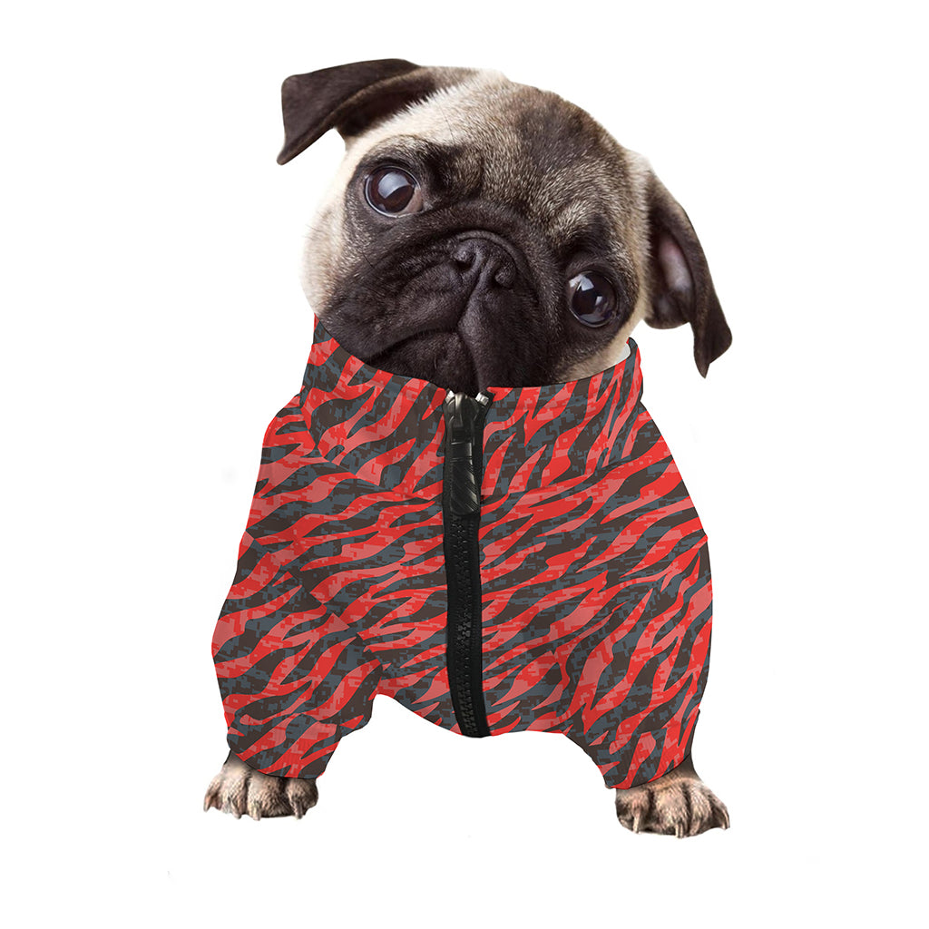 Black And Red Tiger Stripe Camo Print Dog Zip Up Jacket