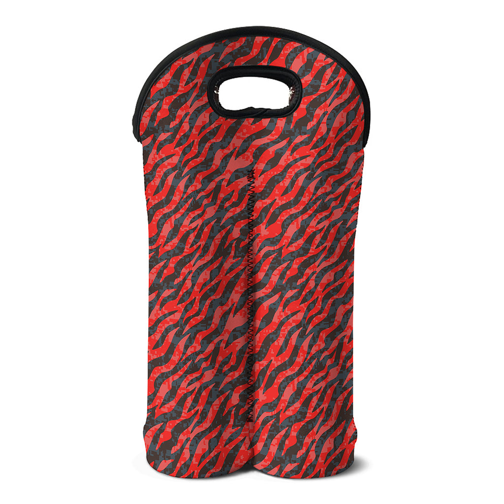 Black And Red Tiger Stripe Camo Print Double Neoprene Wine Tote