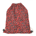 Black And Red Tiger Stripe Camo Print Drawstring Bag