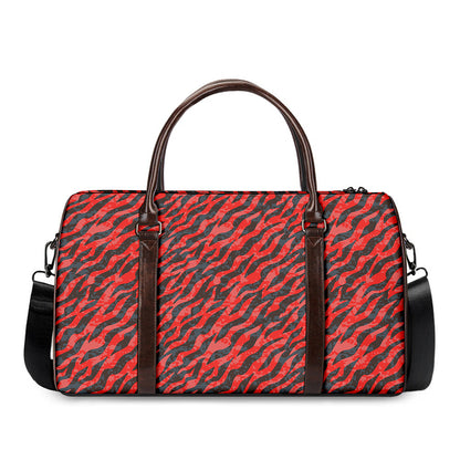 Black And Red Tiger Stripe Camo Print Duffle Bag
