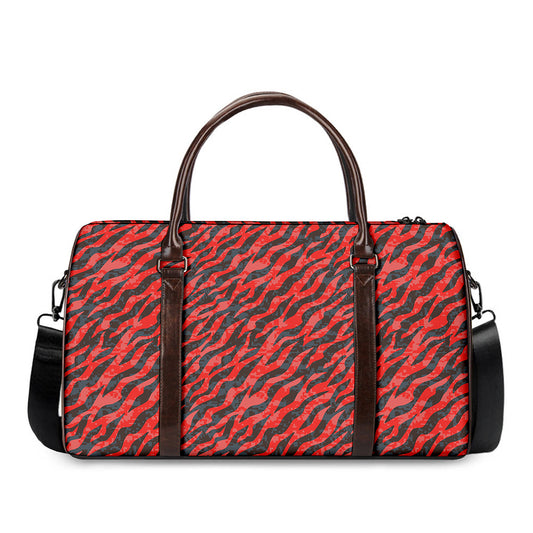 Black And Red Tiger Stripe Camo Print Duffle Bag