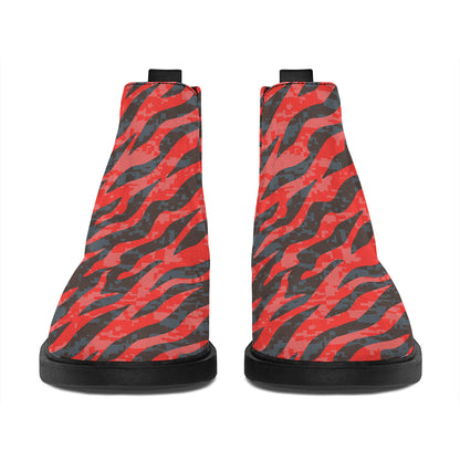 Black And Red Tiger Stripe Camo Print Flat Ankle Boots