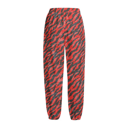 Black And Red Tiger Stripe Camo Print Fleece Lined Knit Pants