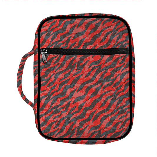 Black And Red Tiger Stripe Camo Print Front Pocket Bible Bag