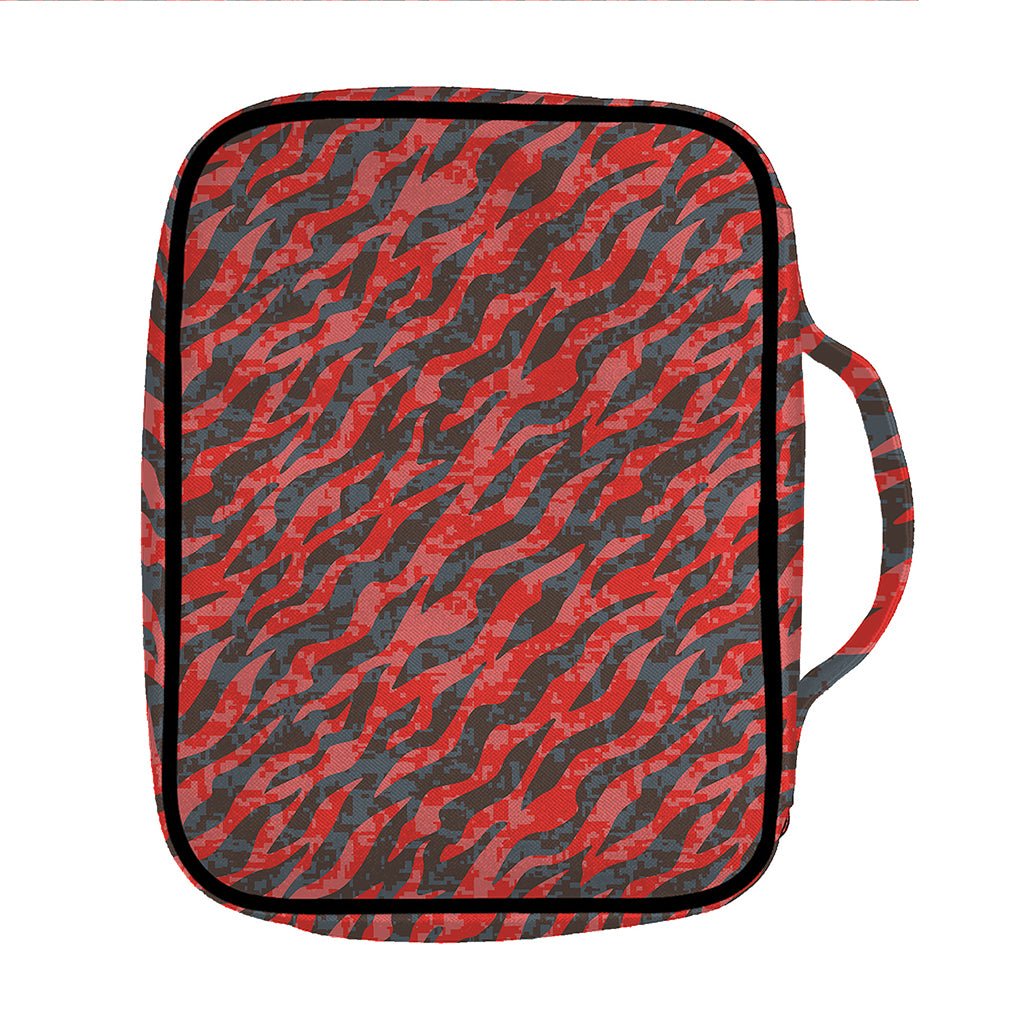 Black And Red Tiger Stripe Camo Print Front Pocket Bible Bag