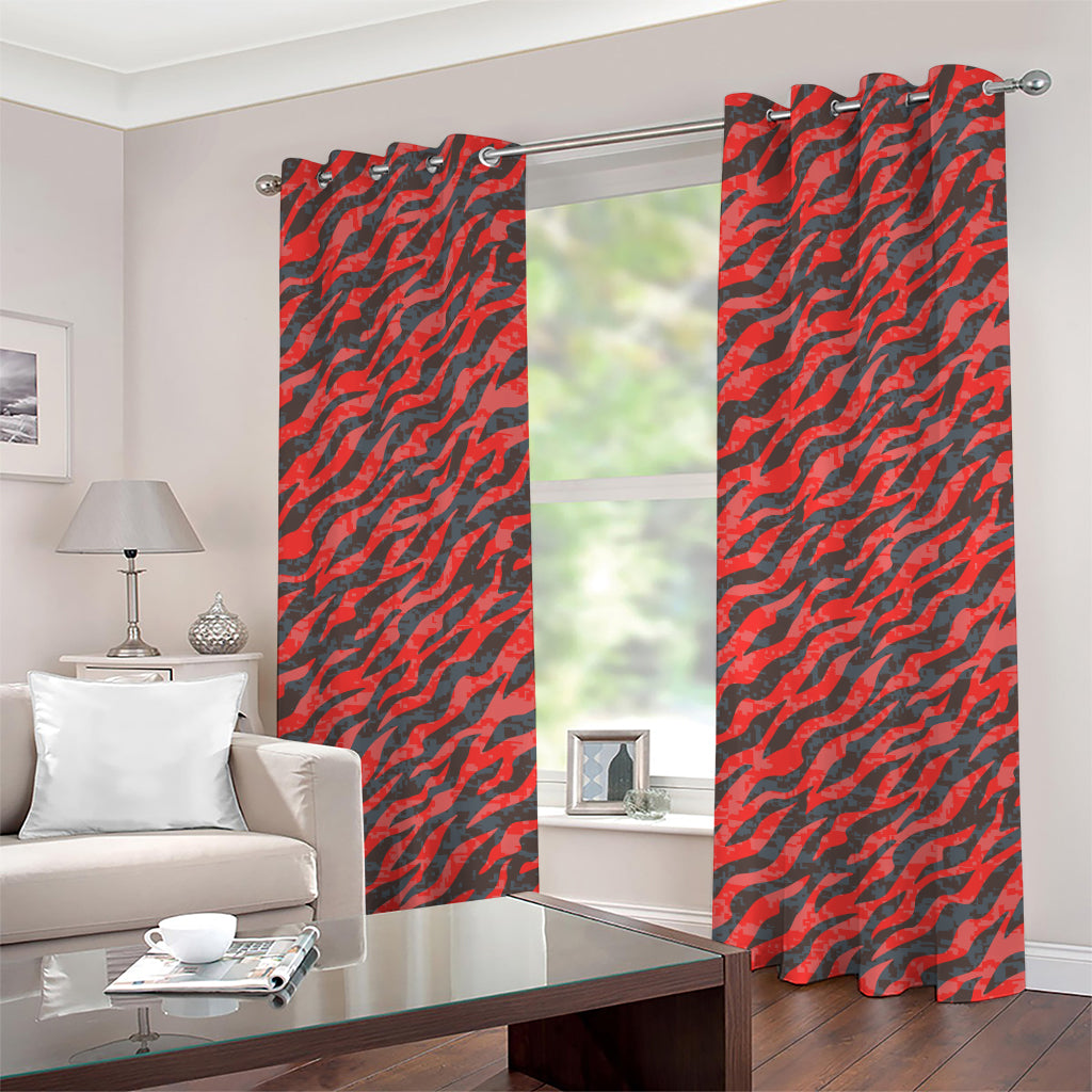 Black And Red Tiger Stripe Camo Print Grommet Curtains