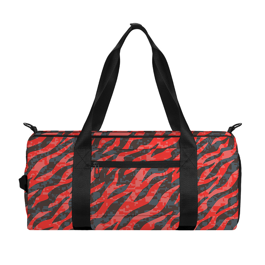 Black And Red Tiger Stripe Camo Print Gym Bag