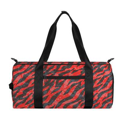 Black And Red Tiger Stripe Camo Print Gym Bag