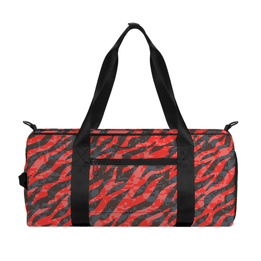 Black And Red Tiger Stripe Camo Print Gym Bag