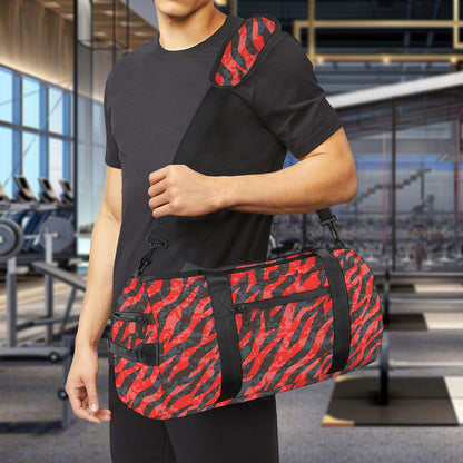 Black And Red Tiger Stripe Camo Print Gym Bag