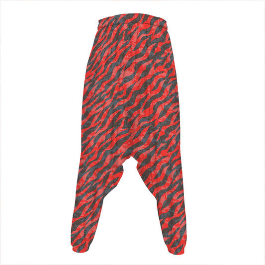 Black And Red Tiger Stripe Camo Print Hammer Pants