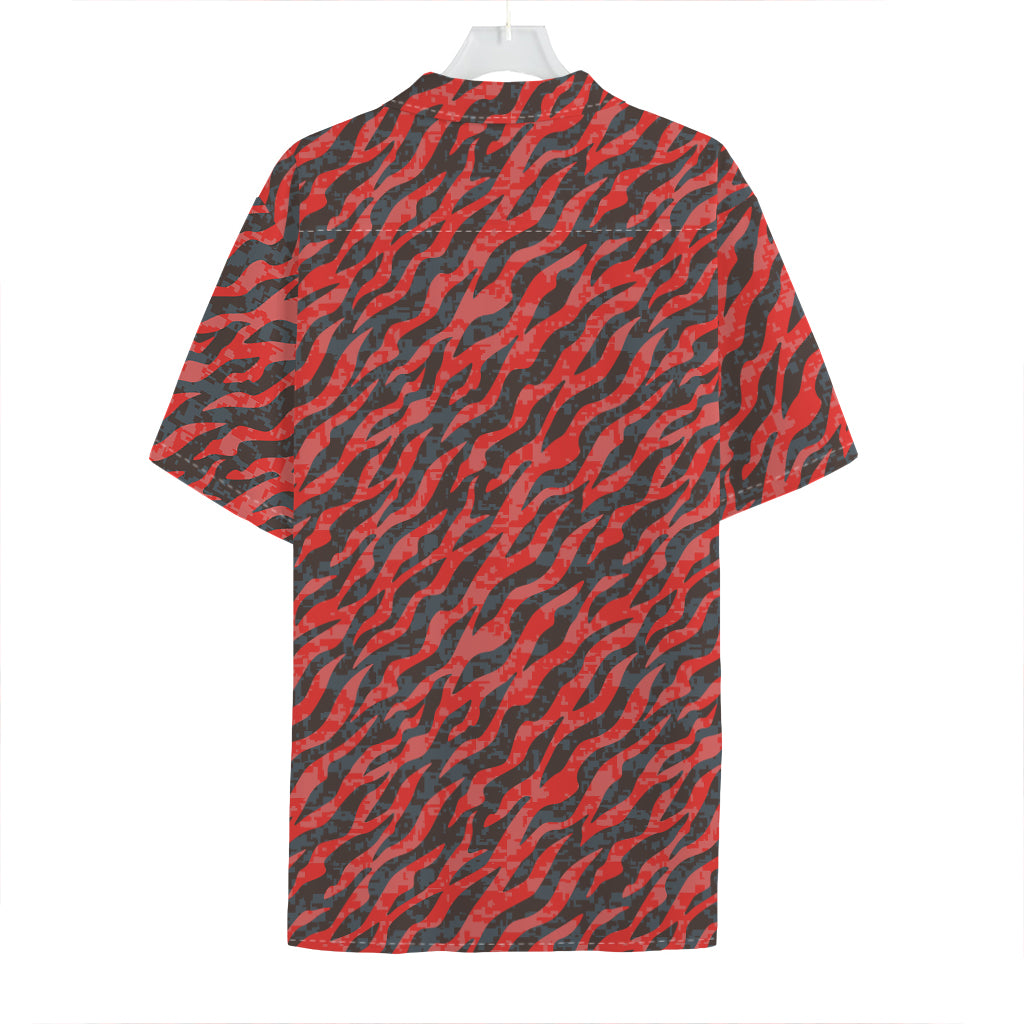 Black And Red Tiger Stripe Camo Print Hawaiian Shirt