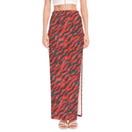 Black And Red Tiger Stripe Camo Print High Slit Maxi Skirt