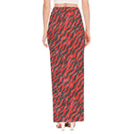Black And Red Tiger Stripe Camo Print High Slit Maxi Skirt