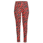 Black And Red Tiger Stripe Camo Print High-Waisted Pocket Leggings