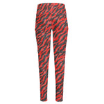 Black And Red Tiger Stripe Camo Print High-Waisted Pocket Leggings