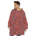 Black And Red Tiger Stripe Camo Print Hoodie Blanket
