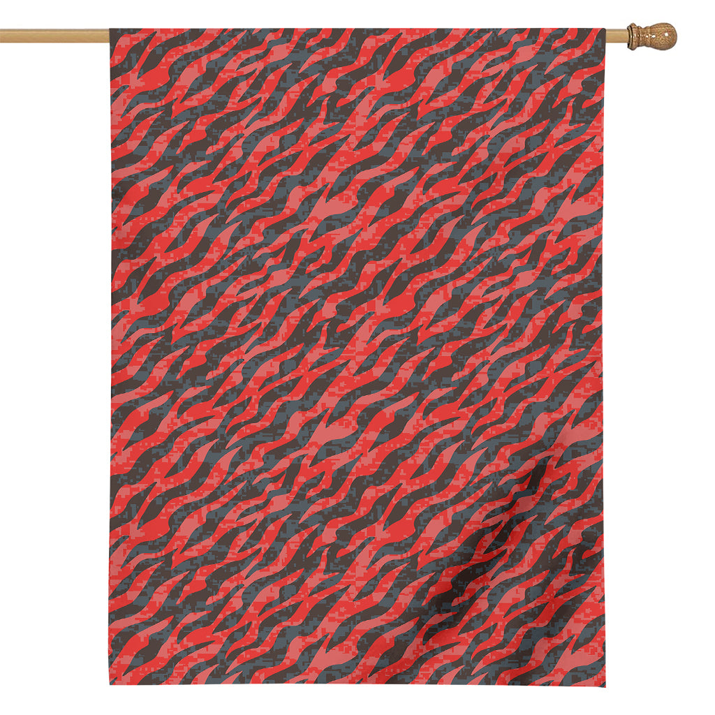 Black And Red Tiger Stripe Camo Print House Flag