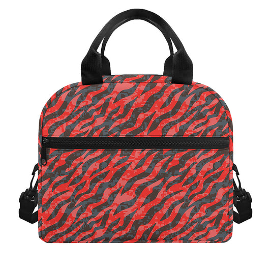 Black And Red Tiger Stripe Camo Print Insulated Lunch Bag