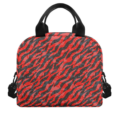 Black And Red Tiger Stripe Camo Print Insulated Lunch Bag