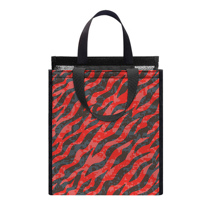 Black And Red Tiger Stripe Camo Print Insulated Lunch Tote