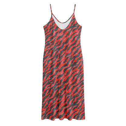Black And Red Tiger Stripe Camo Print Jersey Midi Cami Dress