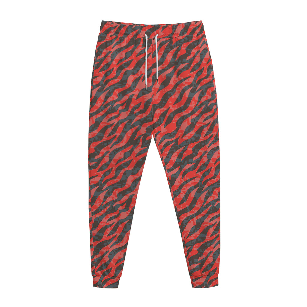 Black And Red Tiger Stripe Camo Print Jogger Pants