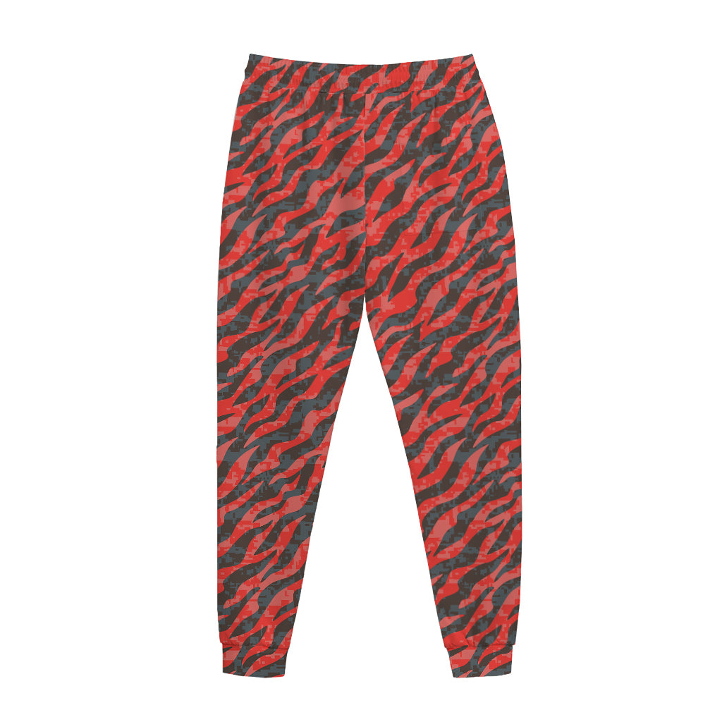 Black And Red Tiger Stripe Camo Print Jogger Pants
