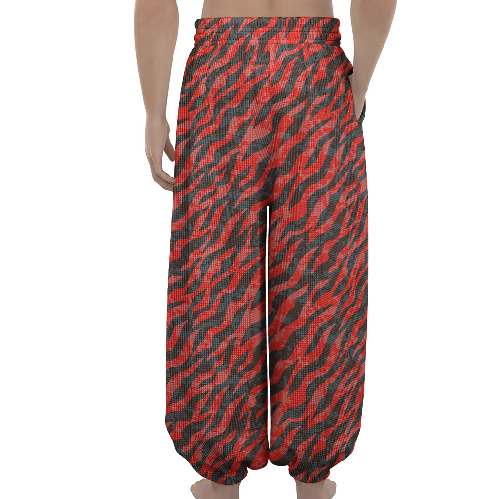 Black And Red Tiger Stripe Camo Print Lantern Pants