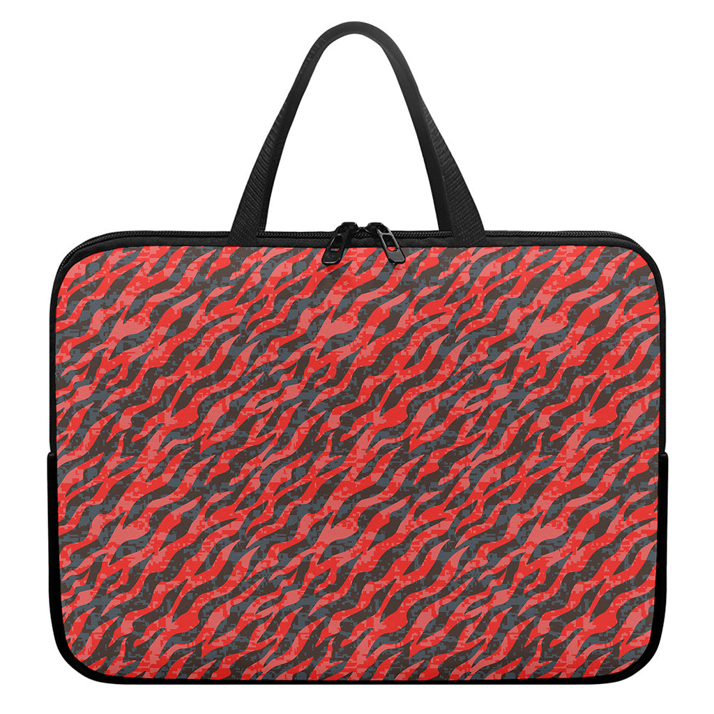Black And Red Tiger Stripe Camo Print Laptop Sleeve With Handle