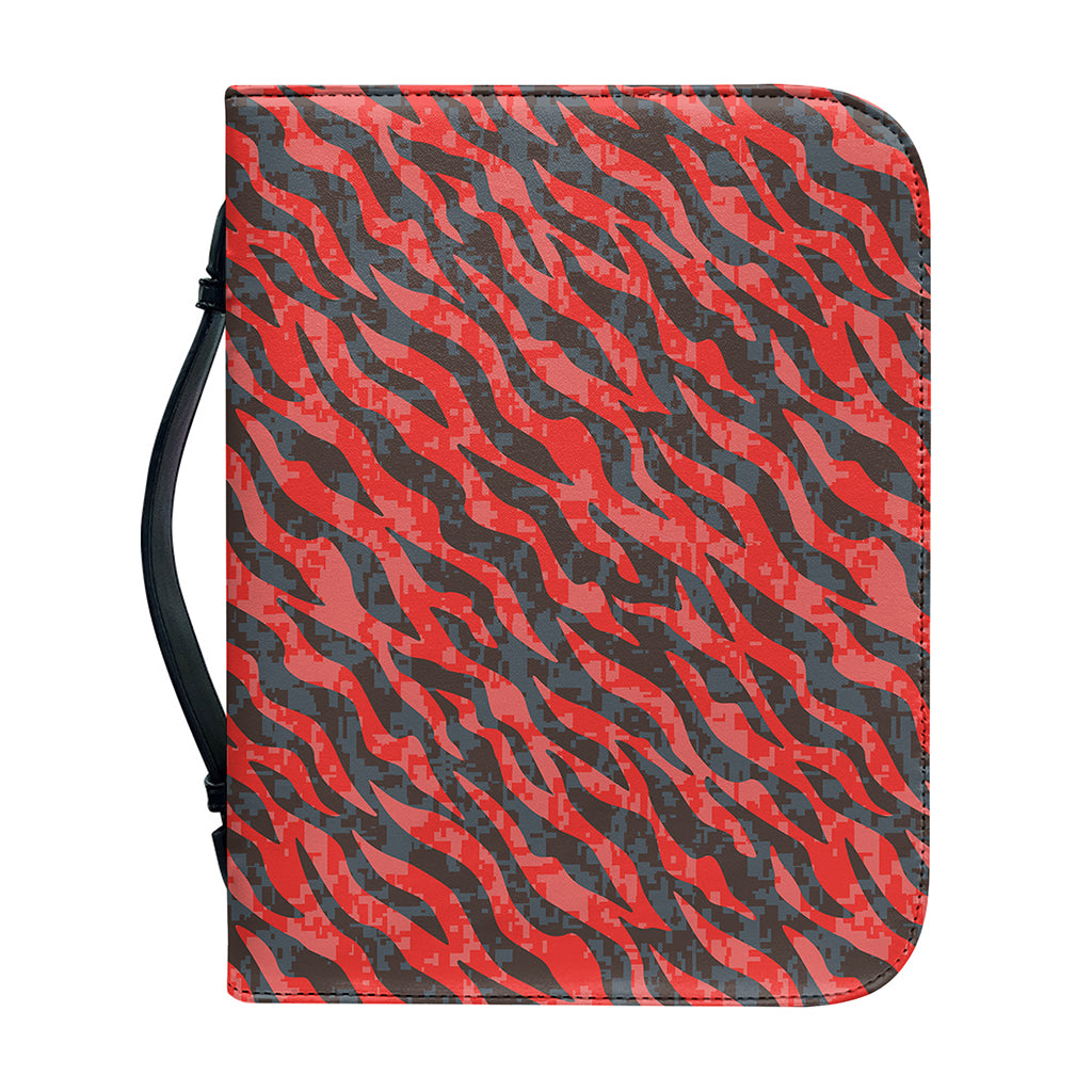 Black And Red Tiger Stripe Camo Print Leather Bible Cover