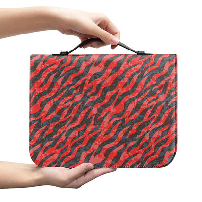 Black And Red Tiger Stripe Camo Print Leather Bible Cover