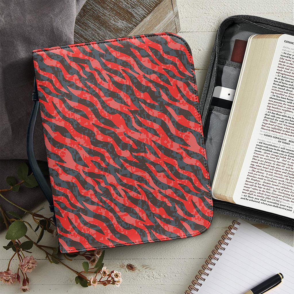 Black And Red Tiger Stripe Camo Print Leather Bible Cover