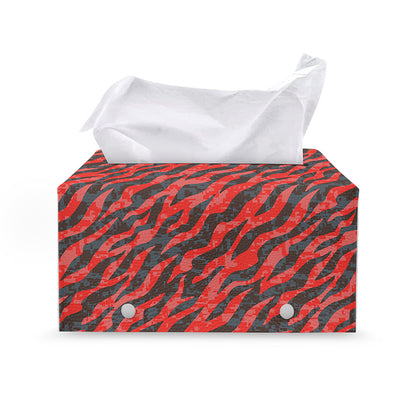 Black And Red Tiger Stripe Camo Print Leather Tissue Box Cover