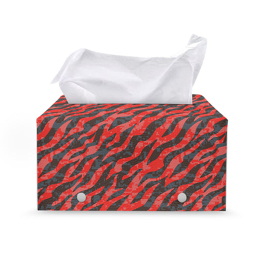 Black And Red Tiger Stripe Camo Print Leather Tissue Box Cover