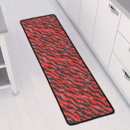 Black And Red Tiger Stripe Camo Print Long Kitchen Mat