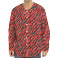 Black And Red Tiger Stripe Camo Print Long Sleeve Baseball Jersey