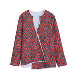 Black And Red Tiger Stripe Camo Print Long Sleeve Short Coat