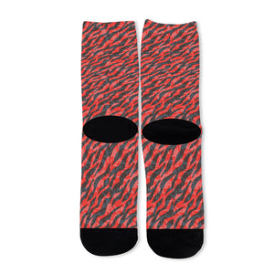 Black And Red Tiger Stripe Camo Print Long Socks