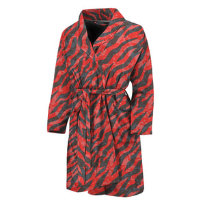 Black And Red Tiger Stripe Camo Print Men's Bathrobe