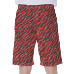 Black And Red Tiger Stripe Camo Print Men's Beach Shorts