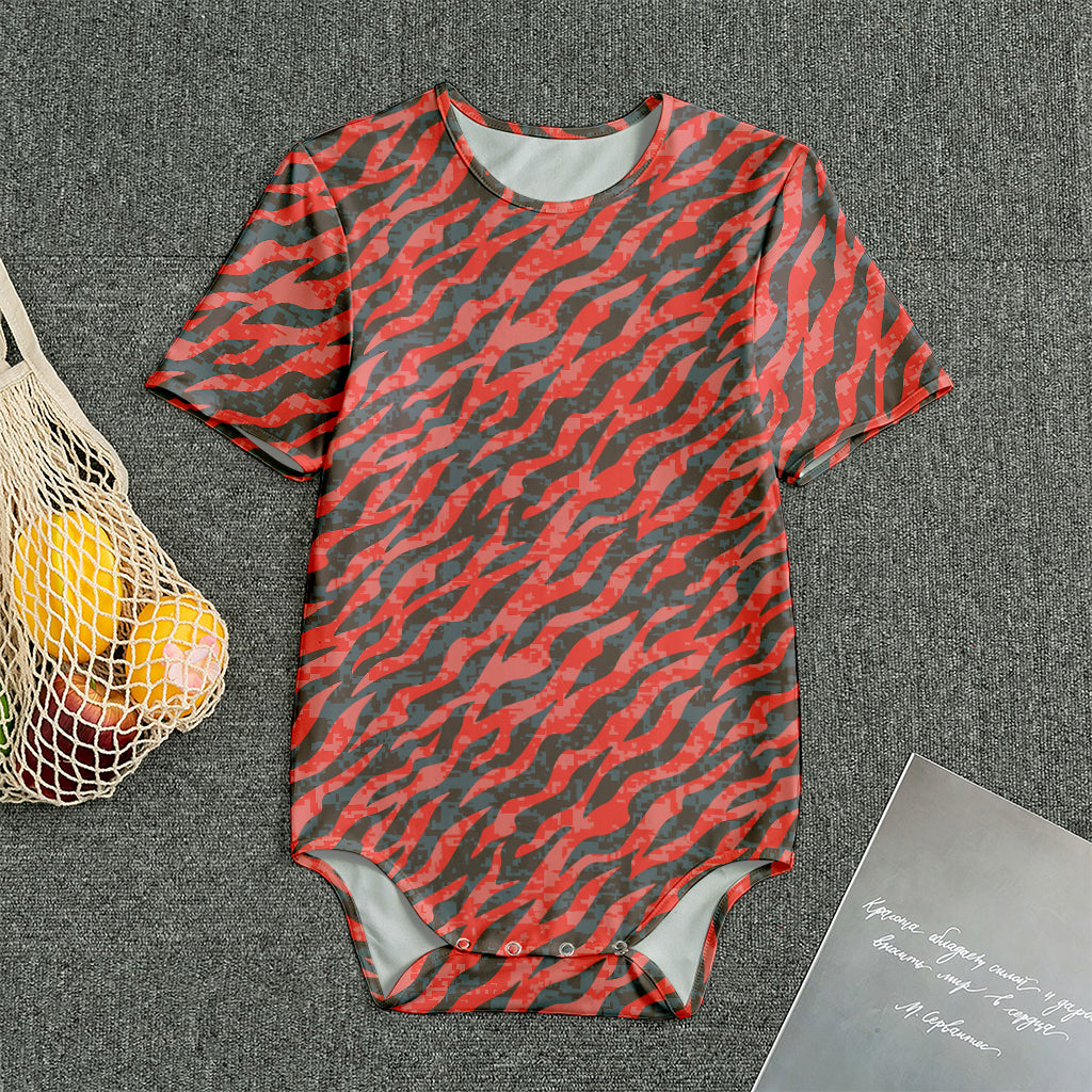 Black And Red Tiger Stripe Camo Print Men's Bodysuit